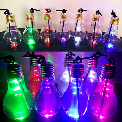 

Gobestart LED Glowing Bulb Water Bottle Brief Cute Milk Juice Light Bulbs Cup Leak-proof