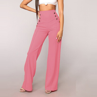 

Tailored Fashion Womens High Waist Button Loose Solid Zipper Casual Sexy Wide Leg Pants