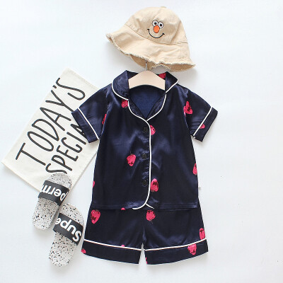 

Baby Kids Boys Girls Strawberry Print Outfits Short Sleeve Blouse TopsShorts Sleepwear Pajamas Set