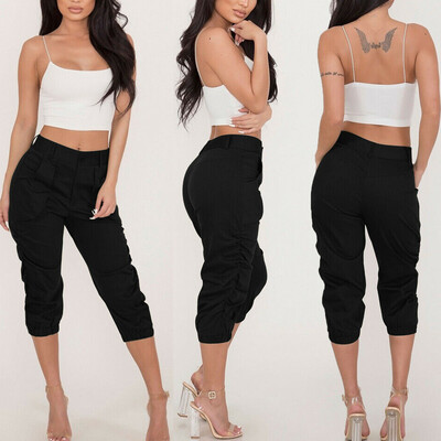 

Women Casual Pencil Pants High Waist Pockets 34 Cargo Jogger Slim Trousers