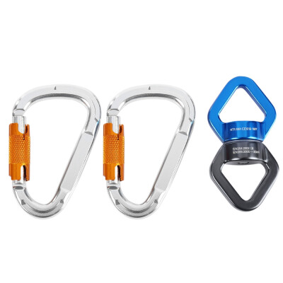 

Rock Climbing Rotational Rope Swivel Connector with 2pcs D-shaped Screw Locking Carabiner