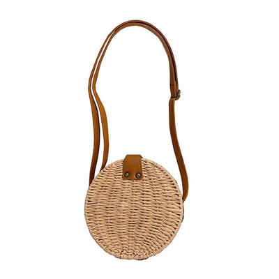 

Round Shoulder Messenger Handbags Women Vintage Woven Beach Crossbody Bags