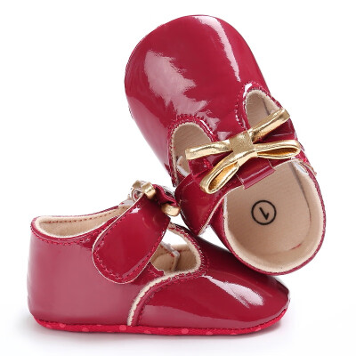 

Newborn Baby Glossy PU Crib Shoes First Walkers Anti-slipborn Babies Butterfly-Knot Shoes Prewalker 0-18M