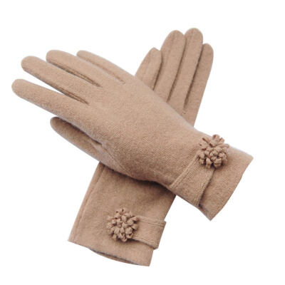 

Autumn Winter Fashion Ladies Solid Color Flower Faux Cashmere Soft Warm Gloves