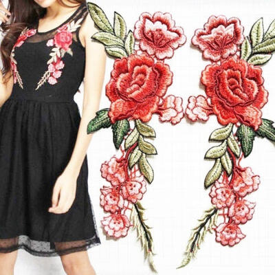 

2 x Embroidery Rose Flower Sew On Patch Badge Bag Hat Jeans Dress Applique Craft