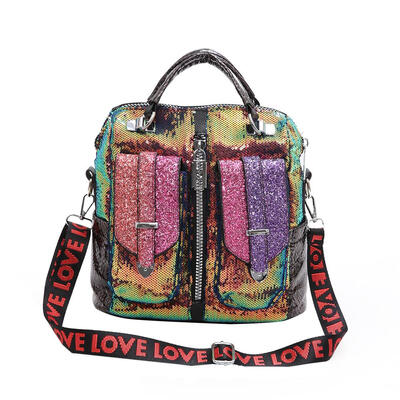 

Sequin Travel Backpacks Women Shoulder Top-handle Bags Leather Big Knapsack