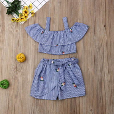 

US Toddler Baby Girl Off Shoulder T-shirt Top Shorts Pants Outfits 2Pcs Clothes