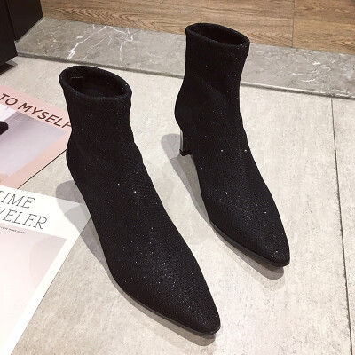 

Shoes stilettos bare boots autumn sequins stretch boots pointed high-heeled boots