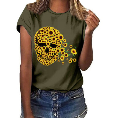 

Starmoon Women Plus Size Print Funny Sunflower Short Sleeved T-shirt Blouse Tops