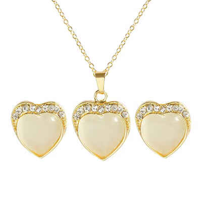 

Women Elegant Heart Shape Pendant Necklace with Rhinestone Stone Earrings Kit Girl Lady Gift Jewelry