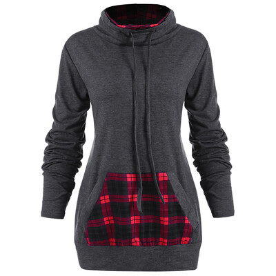 

Cowl Neck Plus Size Plaid Panel Sweatshirt