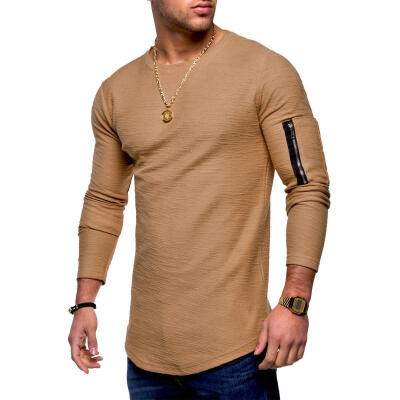 

2018 New Mens Solid O-Neck T-Shirts Long-sleeved T-shirt Men Tops Tees