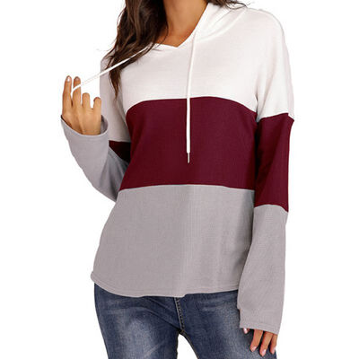 

Women Autumn Stylish Concise Casual All-match Color-blocked Long Sleeve Loose Hoodie