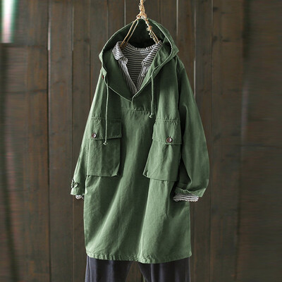 

Tailored Women Casual Solid Hooded Long Sleeve Windbreaker Loose Button Sweatshirt Tops