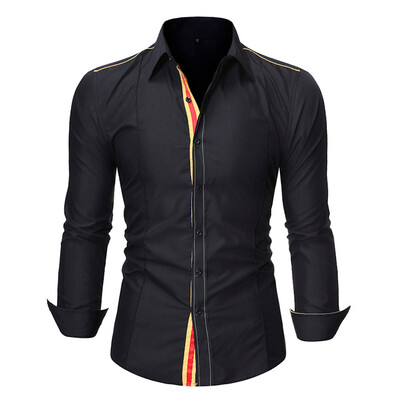 

Tailored Men Fashion Solid Pathwork Style Design Smart Casual Shirts Tops Blouse