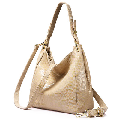 

REALER brand women genuine leather shoulder bag female handbag Hobos large capacity with serpentine prints new design
