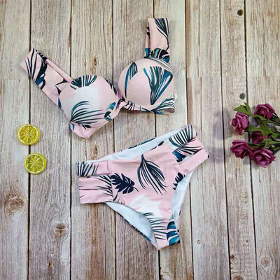 

Roseonmyhand Women Leaves Print Bikini Push-Up Pad Swimwear Bathing Beachwear Set