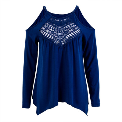 

Sexy Women Blouse Top Long Sleeve Ladies Casual Strappy Cold Shoulder Lace Shirt