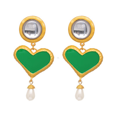 

AOTEMAN Fashion Heart crystal dangle statement dangle earrings Vintage big black boho za earrings for women ethnic jewelry