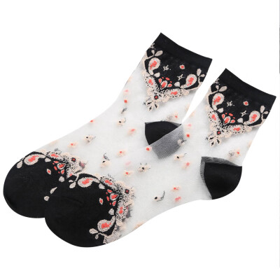 

1pc Womens Soft Ultra-thin Ankle Socks Crystal Rose Flower Transparent Socks