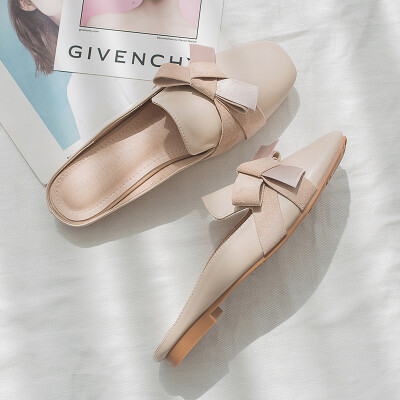 

2019 summer new net red girl heart no heel lazy Baotou half slippers women wear fashion Joker flat bottom