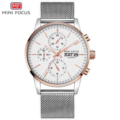 

MINI FOCUS Fox MF0180G Mens Casual Quartz Watch Japanese Movement Business Stainless Steel Mens Watch