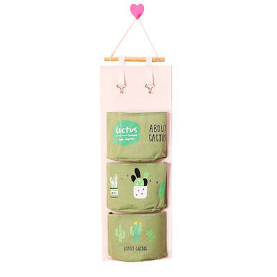 

Cute Cartoon Storage Bags LinenCotton Fabric Over The Door Organizer with 3 Deep Pockets