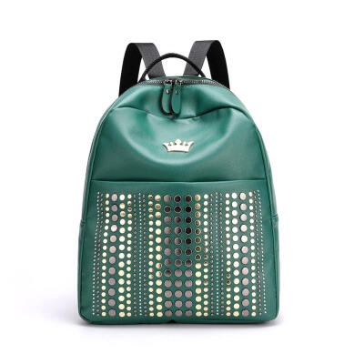 

Crown Rivets Travel Backpacks Women PU Leather Casual Shoulder School Bags