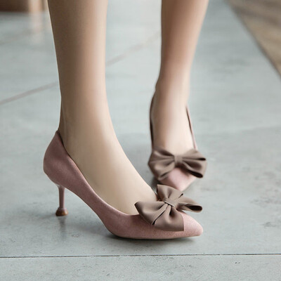 

Rose Womens Sexy Bow Pumps Pointed Toe Falt Shallow Non-Slip Thick High Heels Shoes
