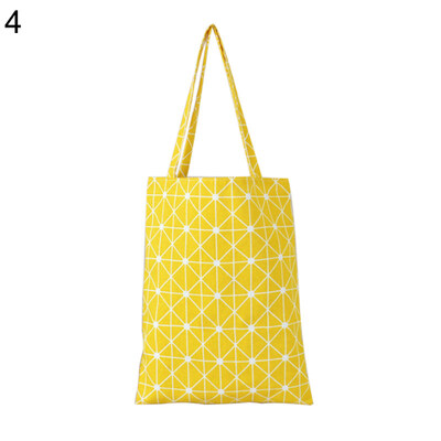 

Linen Shopping Bag Daily Use Foldable Large Capacity Plaid Shoulder Tote Handbag