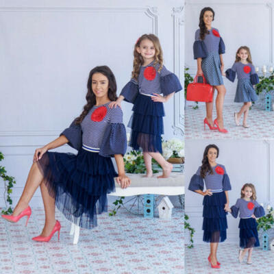 

Family Stripe T-shirt Mother&Daughter Matching Bell Sleeve Outfits Clothes