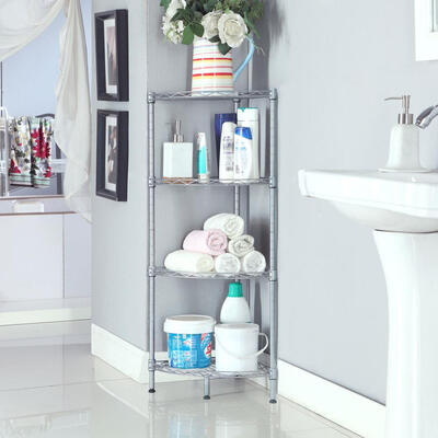 

XM-243S Fan-shaped Carbon Steel Metal Assembly 4-Tier Storage Rack Silver Gray for Kitchen&Bathroom