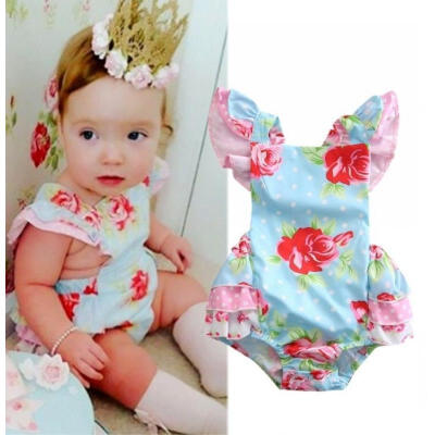 

Newborn Baby Girl Rose Floral Romper Ruffle Sunsuit Bodysuit Bow Clothes 0-24M