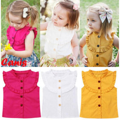 

USA Cute Todder Baby Kids Girl Sleeveless Summer Button Tops T-shirt Clothes