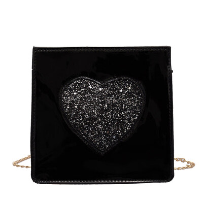 

Women Heart Sequins Chain Crossbody Shoulder Pouch Square Patent Leather Bag