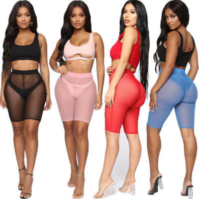 

Womens Ladies Mesh See Through Sheer Slim Fit Legging Hot Pants Shorts Tight