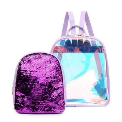 

2pcsset PVC Transparent Clear Sequins Women Backpacks Shoulder Bags