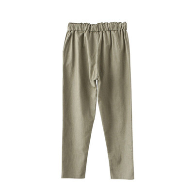 

New Women Casual Harajuku Spring Autumn Long Trousers Solid Elastic Waist Cotton Linen Pants Ankle Length Haren Pants