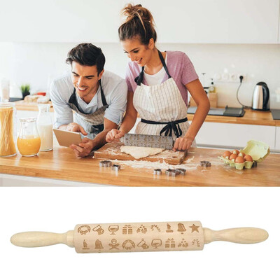 

Tailored Christmas Rolling Pin Engraved Carved Wood Embossed Rolling Pin Kitchen Tool