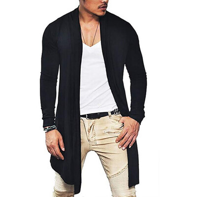 

Mens Ruffel Collar Cardigan Open Front Long Draped Cape Lightweight Outwear