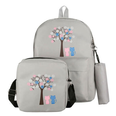 

3pcsSet Cartoon Printed Women Canvas Backpacks Travel Shoulder Schoolbags