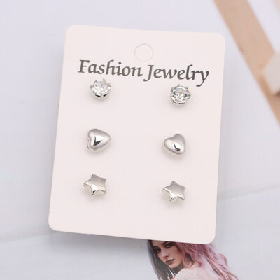 

EK782 Trendy 12 pairsset Cute Triangle Crystal Heart Stud Earrings for Women Ball Simulated Pearl Flower Earring Set brincos