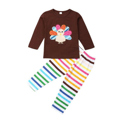 

Thanksgiving Outfits for Toddler GirlsBaby Girls Long Sleeve Turkey Tops t-Shirts Colorful Striped Pants Leggings Thanksgiv