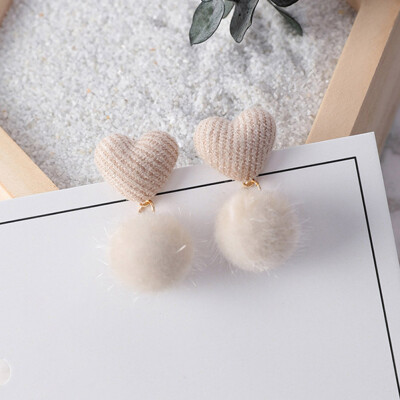 

1 Pair Cute Love Heart Shape Soft plush Ball Earrings Ear Studs Drop Women Jewelry