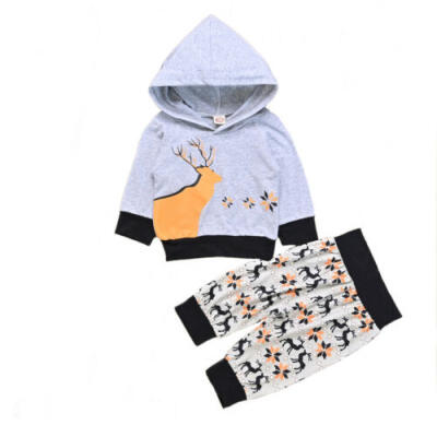 

US Newborn Baby Boy Girl Xmas Elk Clothes Hoodies TopPants Trouser Outfits Suit