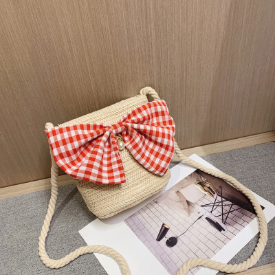 

Tailored Fashion Women Weave Straw Bag Plaid Bow Crossbody Bags Candy Color Shoulder Bags