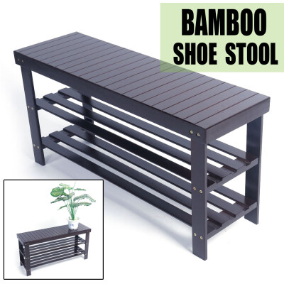 

3 Tiers Bamboo Shoe Rack Stool Entryway Shoes Shelf Holder Storage Organizer