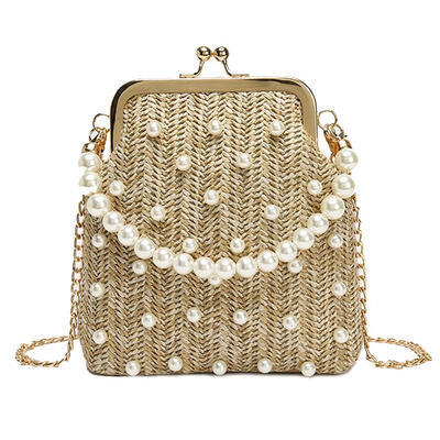 

Pearls Decor Shoulder Messenger Handbags Women Straw Chain Crossbody Bags