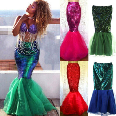 

US STOCK Women Girl Mermaid Cosplay Costume Fancy Party Dresses Tail Maxi Skirt