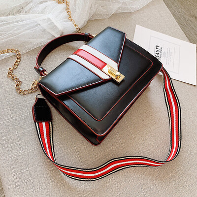 

Qiao Bani 2019 new European&American style fashion navy wind hit color ribbon flip cover bag shoulder shoulder diagonal female bag